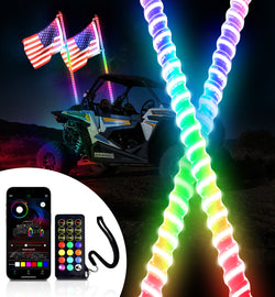 2PCS COB LED Whip Light (App&Remote) | DIY RGB Chasing | IP67 Waterproof | Quick Install for UTV/ATV/Truck