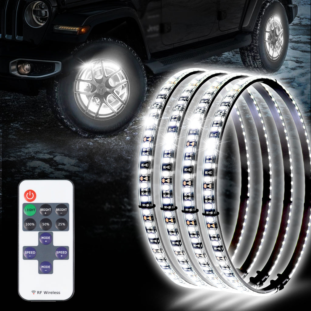 Adjustable 6500K Ultra-Bright Pure White LED Wheel Ring Lights for Trucks Cars SUVs Pickups Vehicle Offroad | Single-Sided Single Row