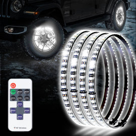 Adjustable 6500K Ultra-Bright Pure White LED Wheel Ring Lights for Trucks Cars SUVs Pickups Vehicle Offroad | Single-Sided Single Row