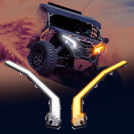 X3 Front Signature Accent Fang Lights Compatible with Can Am Maverick X3 XDS XRS Max Turbo R 2017 2018 2019 2020 2021 2022 2023 | LED White DRL & Amber Turn Signal