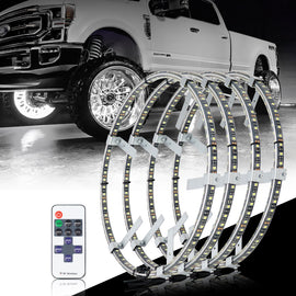 Super Bright 6500K Pure White LED Wheel Ring Lights for Trucks Cars SUV Pickup Vehicles Offroad | Double-Sided Sngle Row