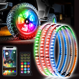 Single Row RGB LED Wheel Ring Lights for Trucks Pickups Cars Offroad | 178+DIY Dynamic Modes w/Turn Signal Braking and Reverse Function