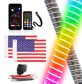 2PCS COB Fat Whip Lights - App & Remote Control, Brake/Signal/Reverse Sync, Spiral RGB Chasing for UTV ATV Polaris RZR Can-Am