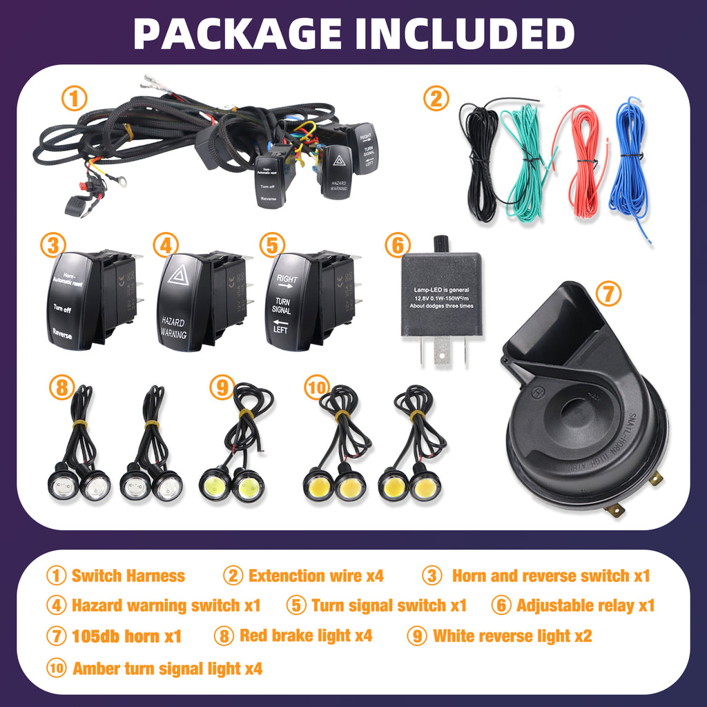 UTV ATV Street Legal Turn Signal Kit with Horn Pre-Wired Plug and Play Compatible Polaris RZR Ranger Can-Am Maverick X3