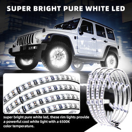 Adjustable 6500K Ultra-Bright Pure White LED Wheel Ring Lights for Trucks Cars SUVs Pickups Vehicle Offroad | Single-Sided Single Row