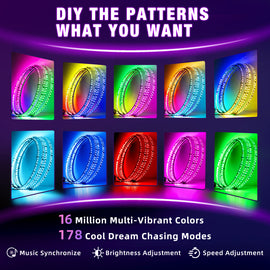 Single Row RGB LED Wheel Ring Lights for Trucks Pickups Cars Offroad | 178+DIY Dynamic Modes w/Turn Signal Braking and Reverse Function