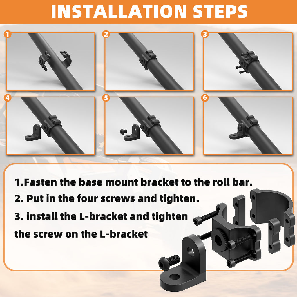 2PCS 360° Adjustable Heavy Duty Aluminum Whip Light Mount, 1.65''-2'' Roll Cage Brackets for UTV ATV Polaris Can Am