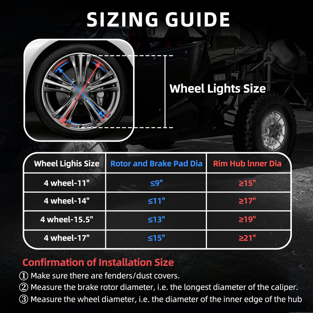Adjustable 6500K Ultra-Bright Pure White LED Wheel Ring Lights for Trucks Cars SUVs Pickups Vehicle Offroad | Single-Sided Single Row