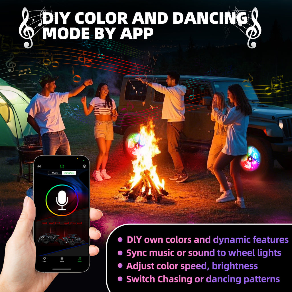 Single Row RGB LED Wheel Ring Lights for Trucks Pickups Cars Offroad | 178+DIY Dynamic Modes w/Turn Signal Braking and Reverse Function