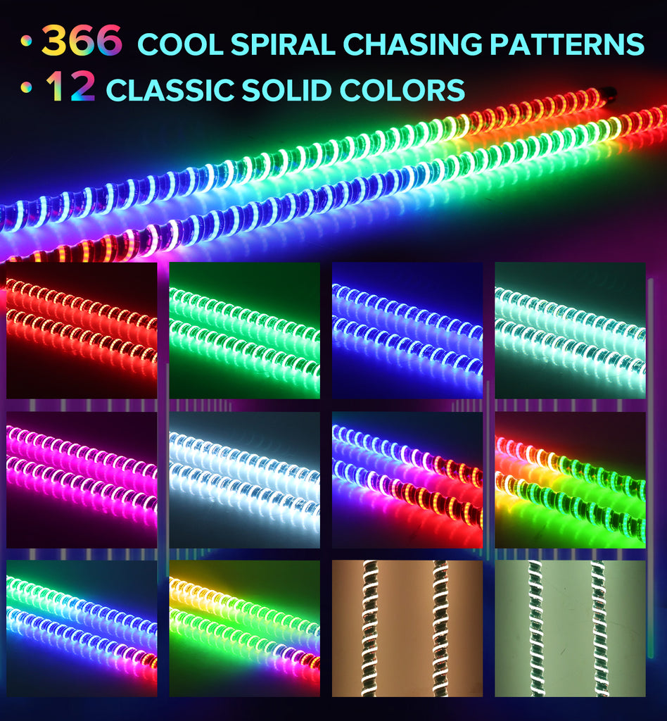 2PCS COB LED Whip Light (App&Remote) | DIY RGB Chasing | IP67 Waterproof | Quick Install for UTV/ATV/Truck