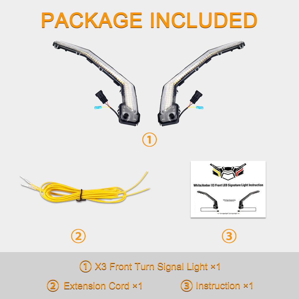 X3 Front Signature Accent Fang Lights Compatible with Can Am Maverick X3 XDS XRS Max Turbo R 2017 2018 2019 2020 2021 2022 2023 | LED White DRL & Amber Turn Signal