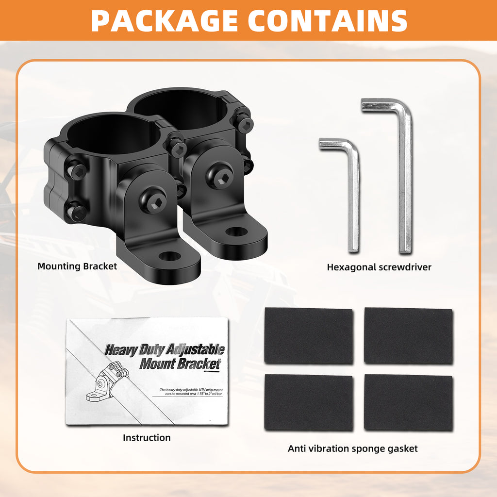 2PCS 360° Adjustable Heavy Duty Aluminum Whip Light Mount, 1.65''-2'' Roll Cage Brackets for UTV ATV Polaris Can Am