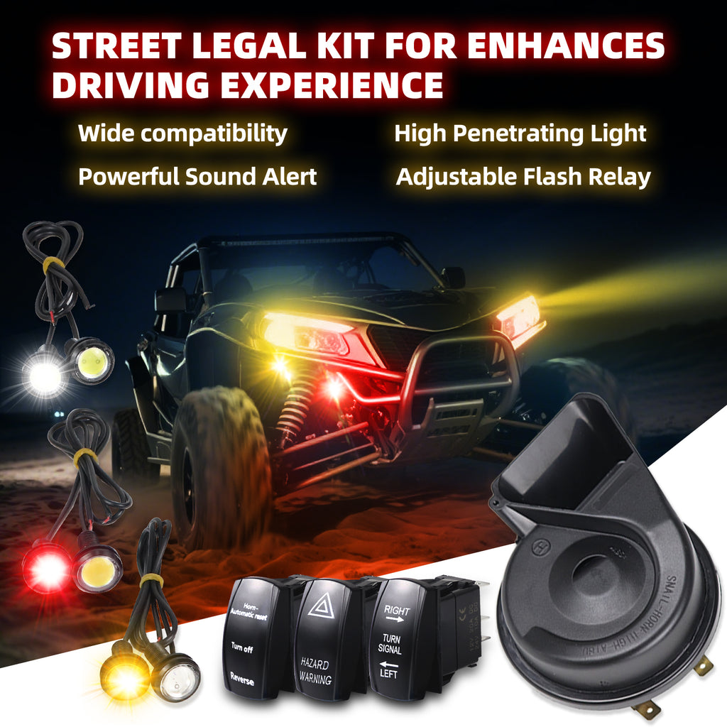 UTV ATV Street Legal Turn Signal Kit with Horn Pre-Wired Plug and Play Compatible Polaris RZR Ranger Can-Am Maverick X3
