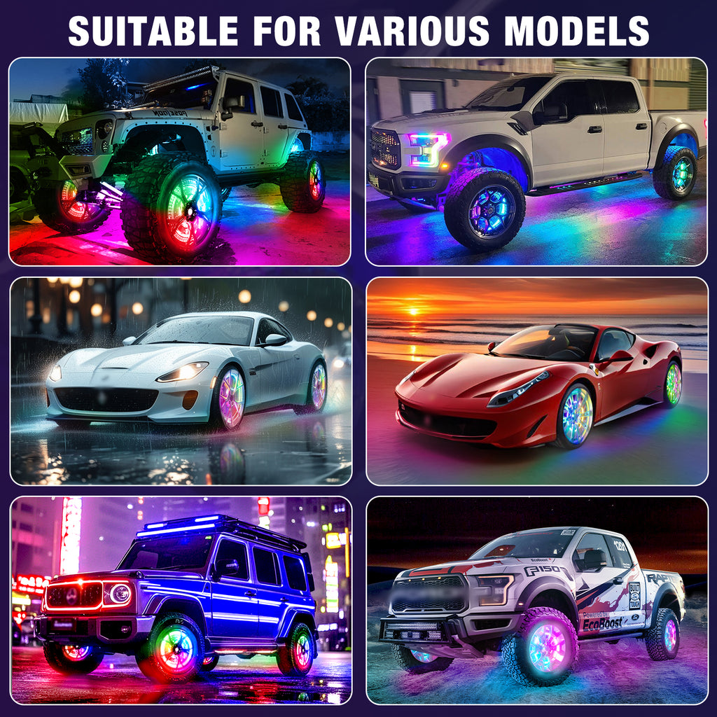 Double Sided RGB LED Wheel Ring Lights for Trucks Pickups Cars Offroad | 178+DIY Dynamic Modes