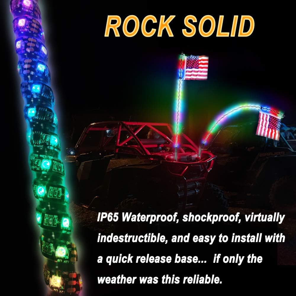 RF Remote Control  Dacning/Chasing Color LED Whip Lights for ATV/UTV/SXS