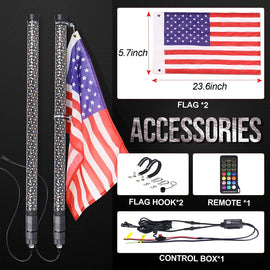 RF Remote+App Control  Dacning/Chasing Color Fat Strong LED Whip Lights for ATV/UTV/SXS