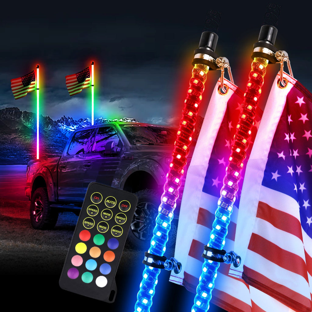 RF Remote Control Dancing/Chasing Color LED Whip Lights for Truck